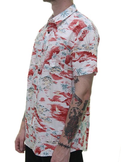 Camisa Masculina Rip Curl Shipwrecks Manga Curta Estampadada - Branco/Bordô