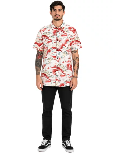 Camisa Masculina Rip Curl Shipwrecks Manga Curta Estampadada - Branco/Bordô