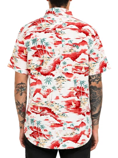 Camisa Masculina Rip Curl Shipwrecks Manga Curta Estampadada - Branco/Bordô