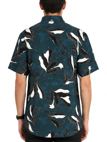 Camisa Masculina South to South Blue Manga Curta - Azul Floral