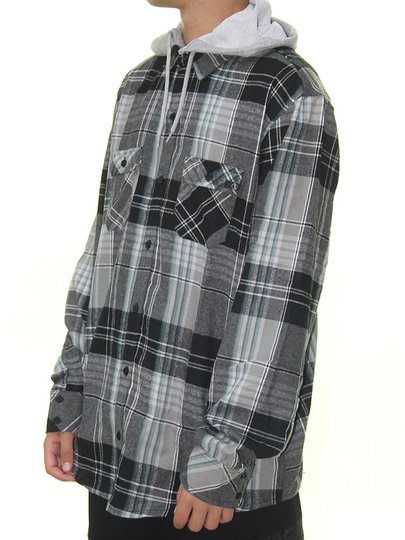 Camisa Masculina South To South Flanela Manga Longa com Capuz - Grafite Mesclado