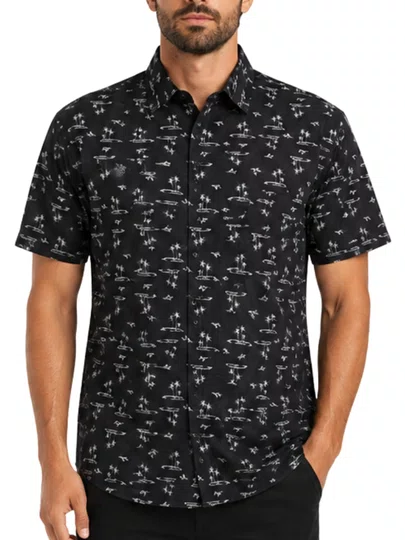 Camisa Masculina South To South Islands Manga Curta Estampada - Preto