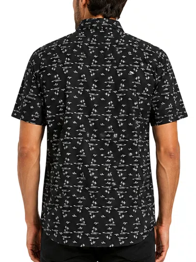 Camisa Masculina South To South Islands Manga Curta Estampada - Preto