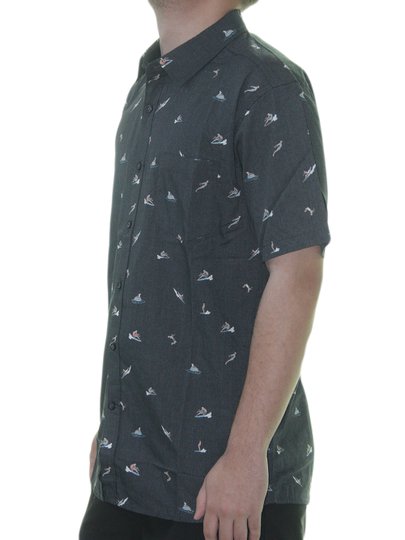 Camisa Masculina Vissla Radical Eco Manga Curta Estampada - Preto