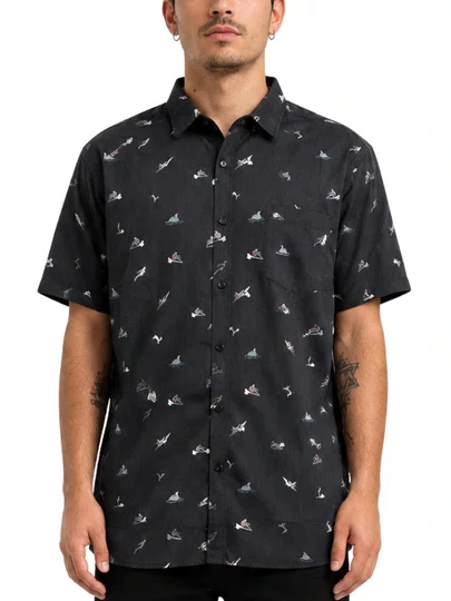 Camisa Masculina Vissla Radical Eco Manga Curta Estampada - Preto