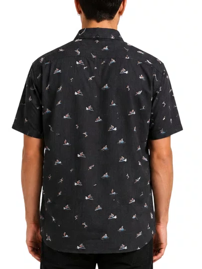 Camisa Masculina Vissla Radical Eco Manga Curta Estampada - Preto