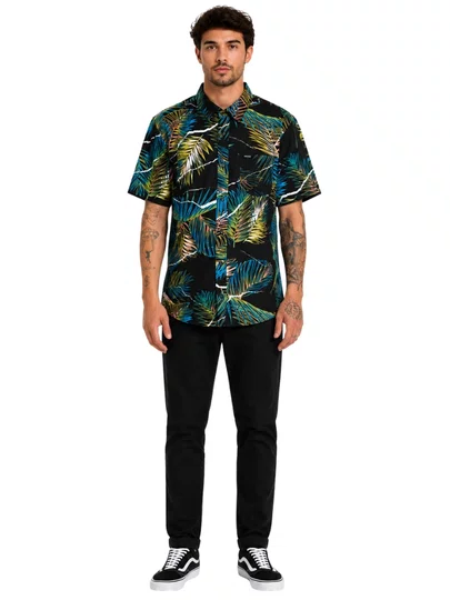 Camisa Masculina Volcom M/C Hall Pass IMP Manga Curta Estampada - Sortida