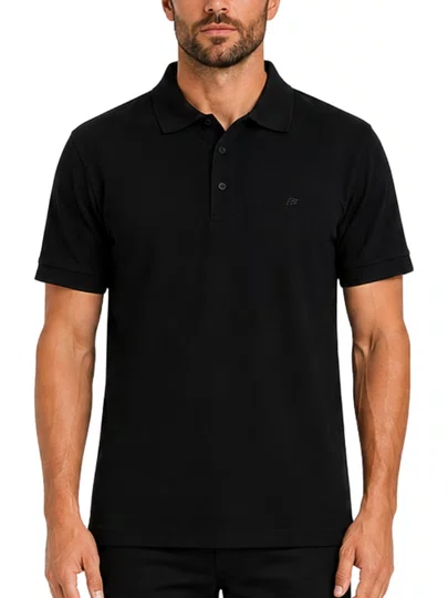 Camisa Polo Masculina Freesurf Logo Manga Curta Estampada - Preto
