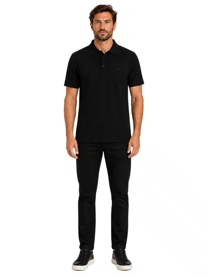 Camisa Polo Masculina Freesurf Logo Manga Curta Estampada - Preto