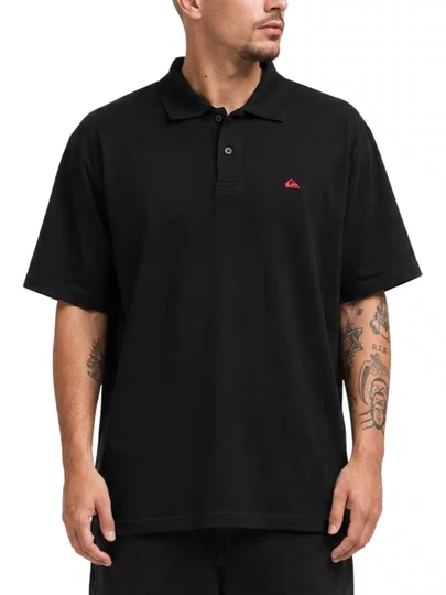 Camisa Polo Masculina Quiksilver Pyquet Manga Curta Estampada - Preto