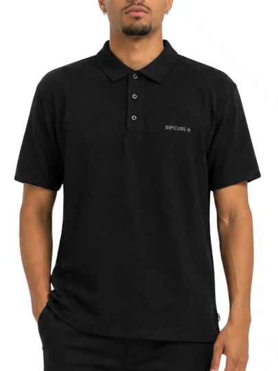 Camisa Polo Masculina Rip Curl Basic Brand Blade Manga Curta Estampada - Preto