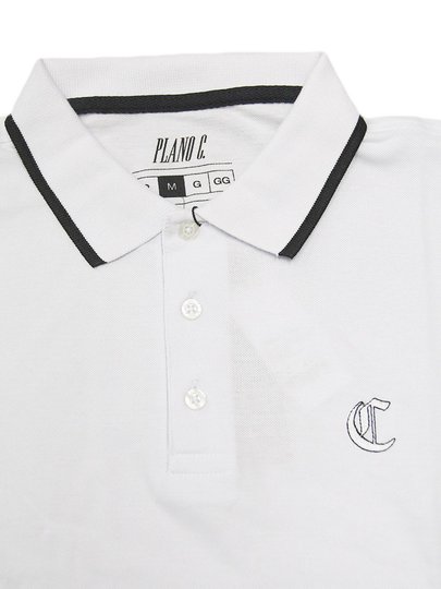 Camisa Polo Plano C Piquet Retlinia Manga Curta Estampada - Branco