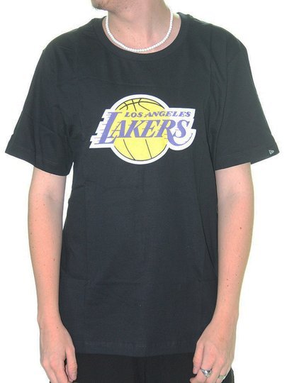 Camiseta Big Masculina New Era Basic Logo Lakers Manga Curta Estampada - Preto
