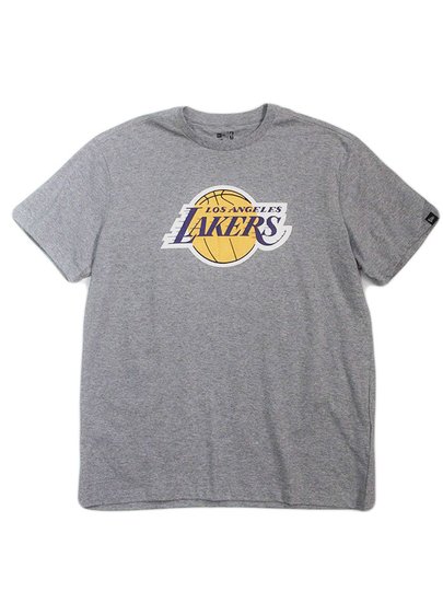 Camiseta Big Masculina New Era Logo Lakers Manga Curta Estampada - Cinza/Mescla