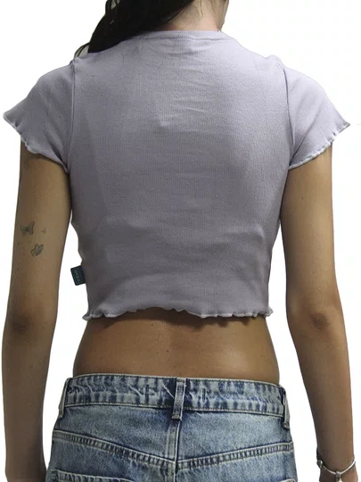 Blusinha Feminina Baw Baby Look Manga Curta Estampada - Roxo
