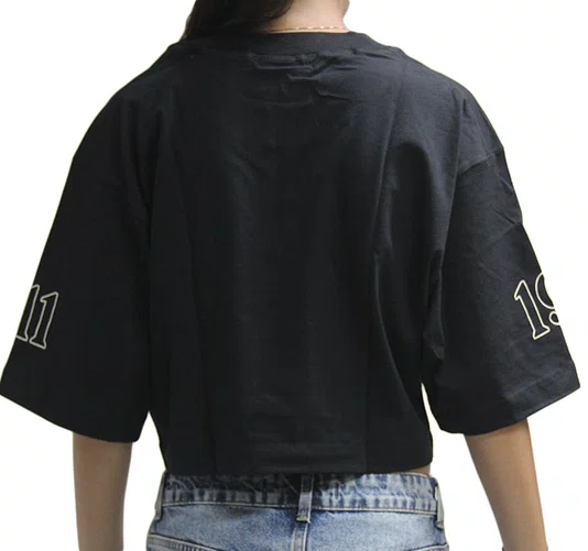 Blusinha Feminina Fila Outline Union Manga Curta Estampada - Preto