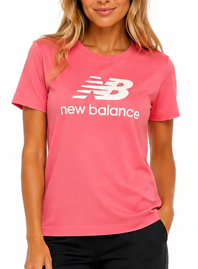 Camiseta Feminina New Balance Essentials Manga Curta Estampada - Rosa