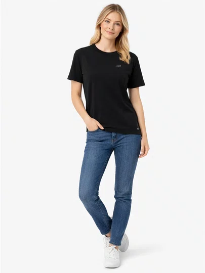 Blusinha Feminina New Balance Small Logo Manga Curta Estampada - Preto