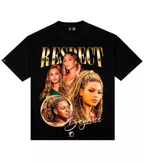 Camiseta Feminina Respect Beyonce Manga Curta Estampada - Preto