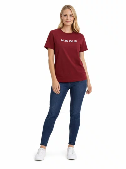 Camiseta Feminina Vans Retro Manga Curta Estampada - Vinho
