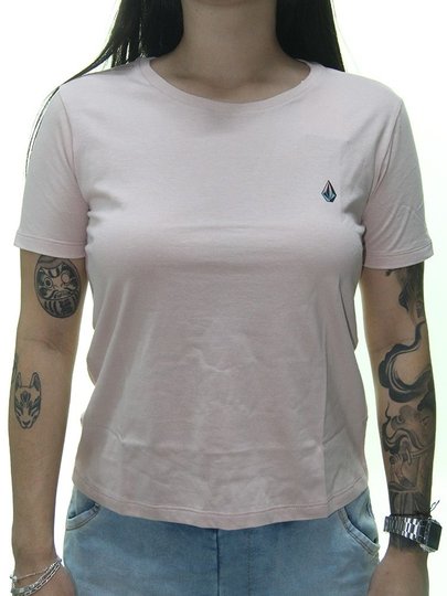 Camiseta Feminina Volcom Stoked On Stone Manga Curta - Rosa