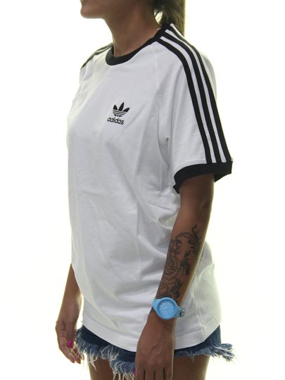 Camiseta Feminino Adidas 3 Stripes Manga Curta - Branco/Preto