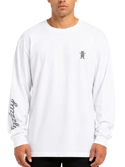 Camiseta Grizzly Mini Bear Script Manga Longa - Branco