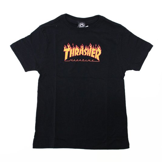 Camiseta Infantil Thrasher Flame Logo Manga Curta - Preto