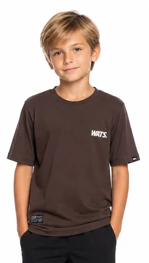 Camiseta Infantil Wats Logo Botom Manga Curta Estampada - Marrom