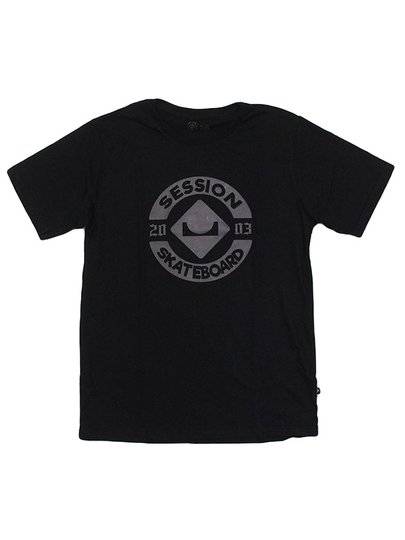 Camiseta Juvenil Session Logo Skate Manga Curta Estampada - Preto