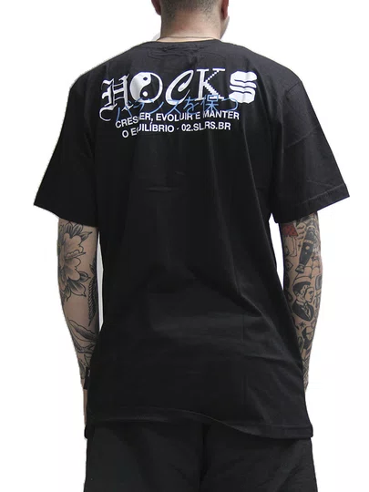 Camiseta Mascuina Hocks Equilibrio Manga Curta Estampada - Preto