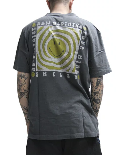 Camiseta Masculina Baw Illusion X Smiley Manga Curta Estampada - Preto