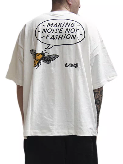 Camiseta Masculina Baw New Over Bee Manga Curta Estampada - Off White