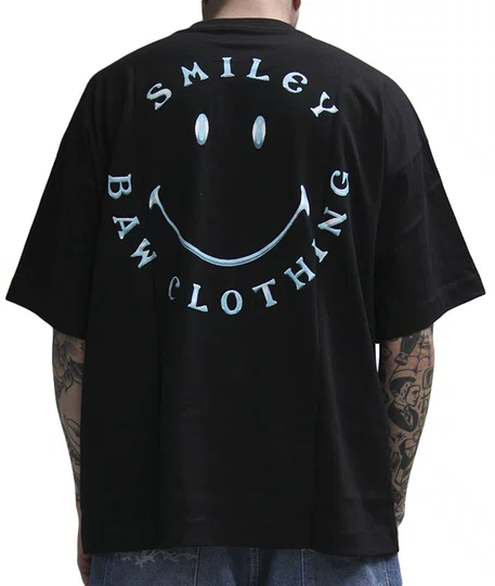Camiseta Masculina Baw Oversized Iron Baw X Smilley Manga Curta Estampada - Preto