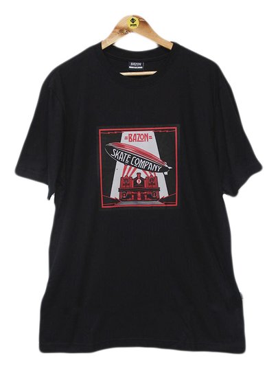 Camiseta Masculina Bazon Manga Curta Estampada - Preto