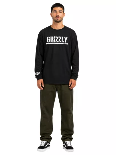 Camiseta Masculina Big Grizzly OG Stamp Manga Longa - Preto