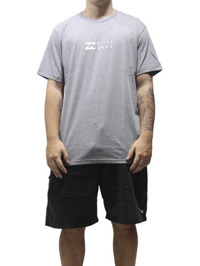 Camiseta Masculina Billabong United Manga Curta Estampada - Cinza/Mescla