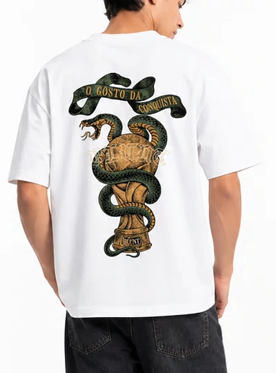Camiseta Masculina Blunt Over Conquista Manga Curta Estampada - Branco