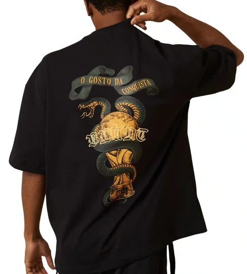 Camiseta Masculina Blunt Over Conquista Manga Curta Estampada - Preto