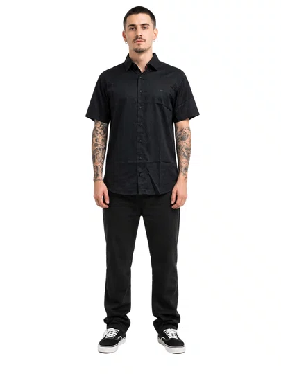 Camiseta Masculina Botão HB Deluxe Manga Curta - Preto