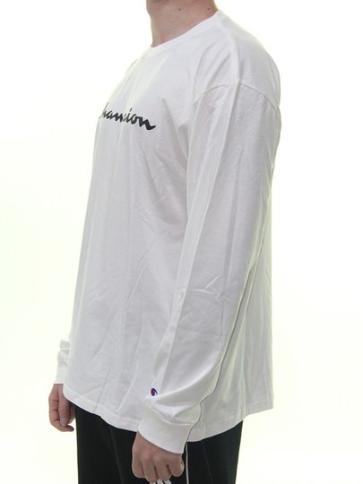 Camiseta Masculina Champion 5 OZ Script Manga Longa Estampada - Branco