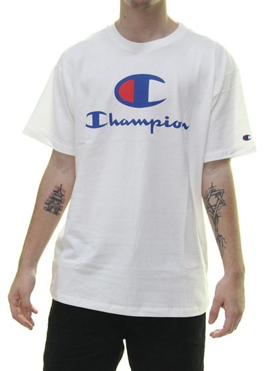 Camiseta Masculina Champion Big Logo Script INK Manga Curta Estampada - Branco