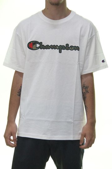 Camiseta Masculina Champion Felt Logo Manga Curta Bordada - Branco