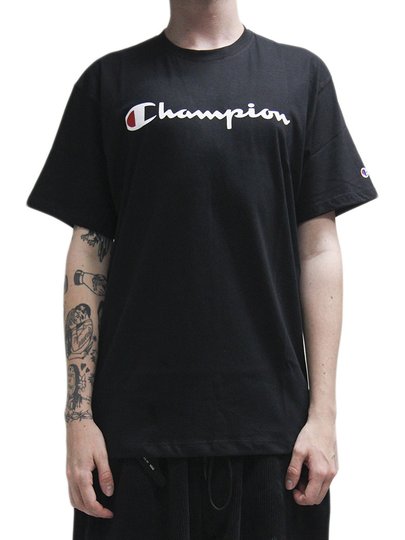 Camiseta Masculina Champion Logo Script Ink Manga Curta Estampada - Preto