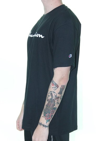 Camiseta Masculina Champion Script Logo Print Manga Curta Estampada - Preto