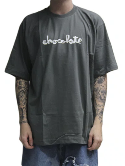 Camiseta Masculina Chocolate Over Chunk Over Manga Curta Estampada - Cinza