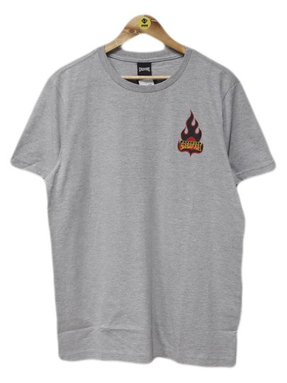 Camiseta Masculina Creature Logo Flame Manga Curta Estampada - Cinza/Mescla