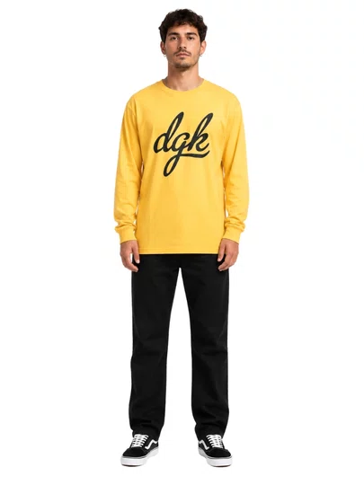 Camiseta Masculina DGK Script Manga Longa - Amarelo