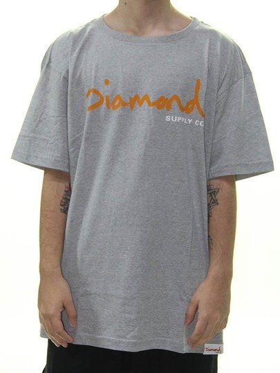 Camiseta Masculina Diamond OG Script BIG Manga Curta Estampada  - Cinza/Mescla