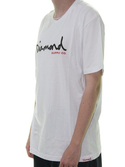 Camiseta Masculina Diamond Og Script Manga Curta Estampada - Branco